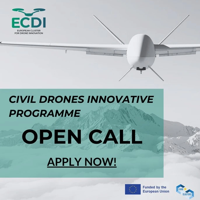 Cartel de convocatoria del ECDI (European Cluster for Drone Innovation).